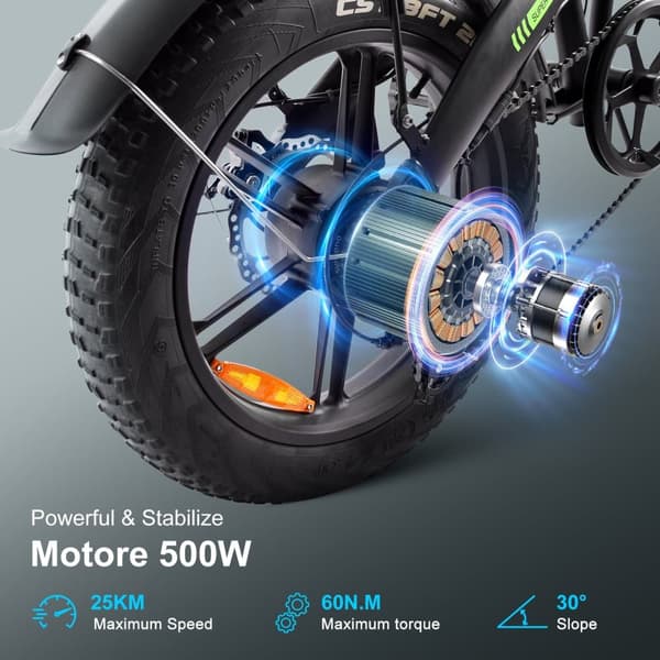 KAISDA K20M aikuisille tarkoitettu sähköpyörä 500 W:n moottorilla, kaupunkikäyttöön, sähköpyörä 48 V 13 Ah:n akulla, 20 tuuman paksuilla renkailla
