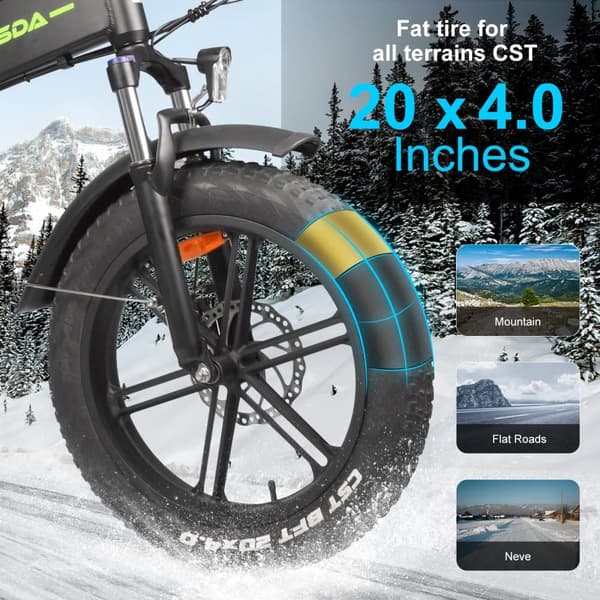 KAISDA K20M aikuisille tarkoitettu sähköpyörä 500 W:n moottorilla, kaupunkikäyttöön, sähköpyörä 48 V 13 Ah:n akulla, 20 tuuman paksuilla renkailla