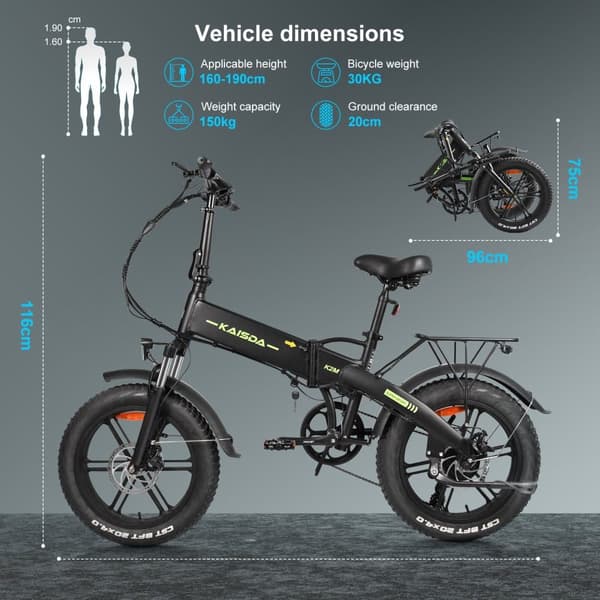 KAISDA K20M Elcykel för vuxna 500W Elcykel 48V13Ah Batteri 20-tums Feta däck Stadspendling Elcykel