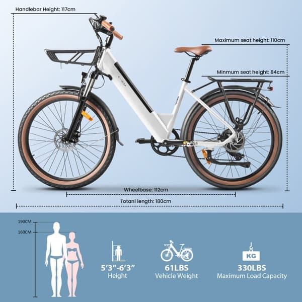 KAISDA K601 Elcykel för vuxna 250W Elcykel 36V16Ah Batteri 26-tums däck Elcykel för stad Aluminiumram