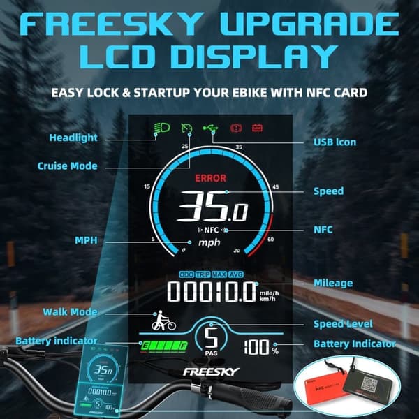 Freesky M540 sähköpyörä 2000W 48V23AH 26-tuumainen paksurenkainen aikuisten sähköpyörä kaupunkisähköpyörä LCD-värinäytöllä