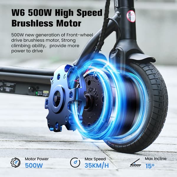 Iscooter W6 elscooter för vuxna 500W motor 36V7.8AH hopfällbar elscooter 10 tums vägdäck stadselscooter