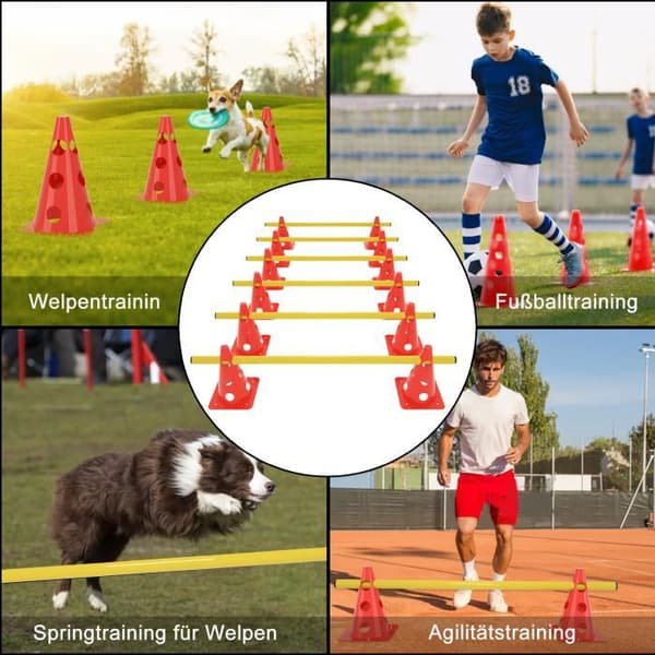 Set med 6 XMTECH sportbarriärer - häckar och koner för träning för barn, hundar