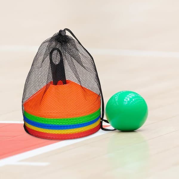 Relaxdays - 10049523 - Sportplott, Set med 50, 5 färger, med stöd och väska, i plast PE, H x D: 5 x 19 cm, färgglad