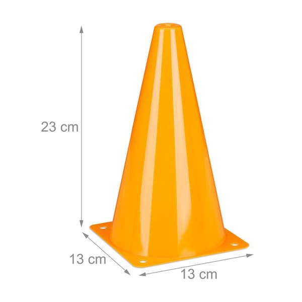 Relaxdays Varningskoner, x16, fotboll, hunddressyr, ridsport, byggkoner 23 cm, barn, orange