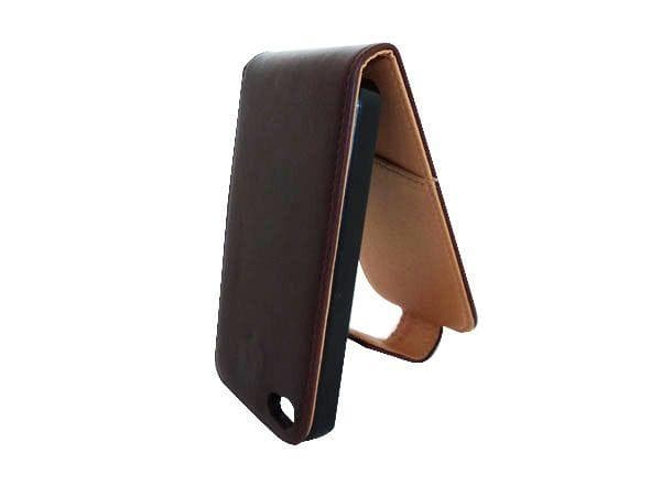 Ægte Læder iPhone 4 Flip Case Etui (Mørkebrun)