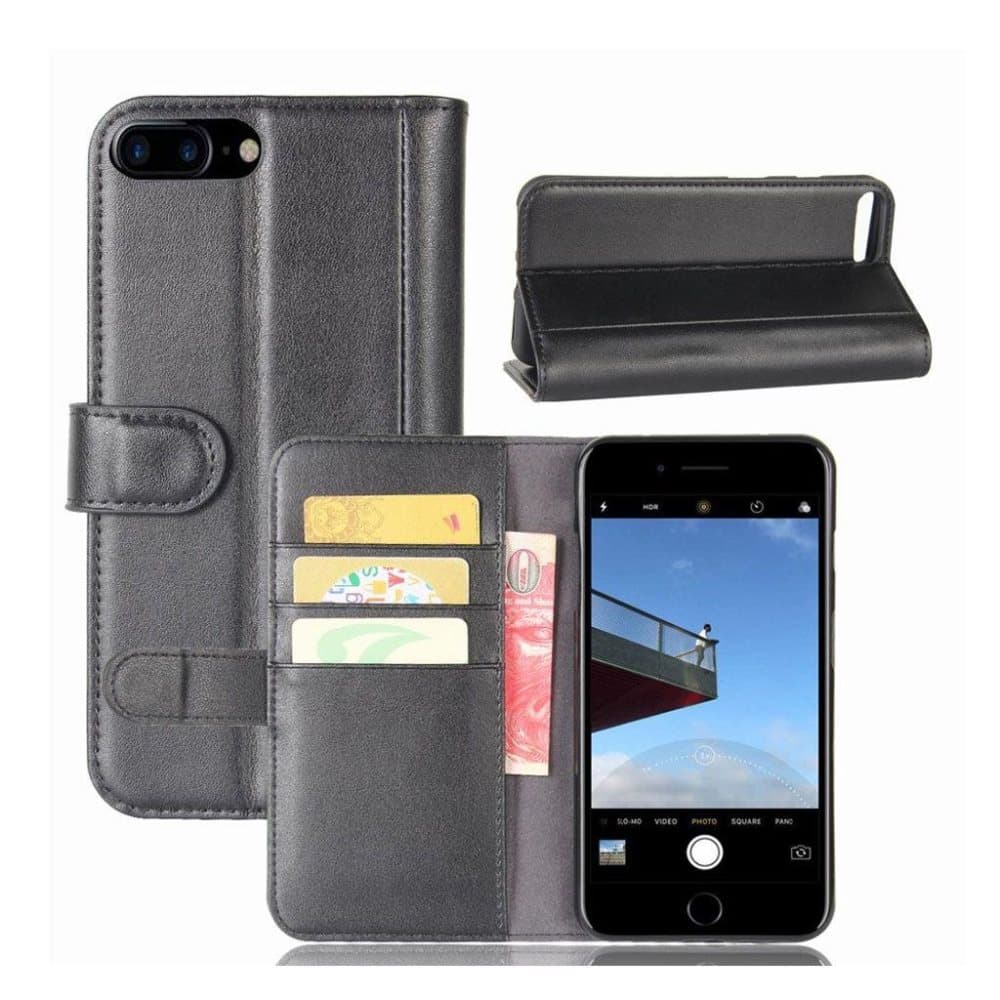 iPhone 7 Plus / 8 Plus Etui i ægte læder - Sort