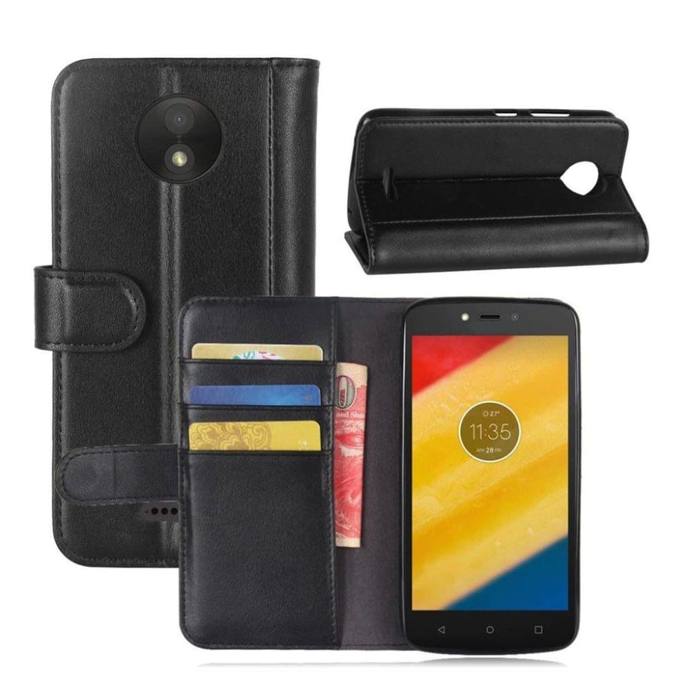 Motorola Moto C Plus Äkta läder fodral - Svart