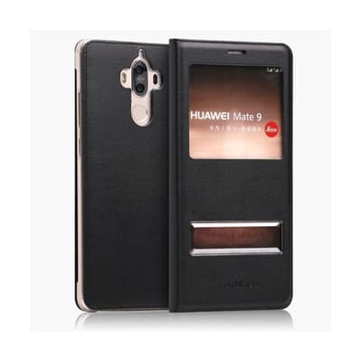 Huawei Mate 9 dubbel fönster läderfodral - Svart