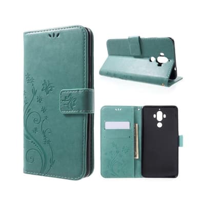 Huawei Mate 9 fjärilsmotiv läderfodral - Cyan