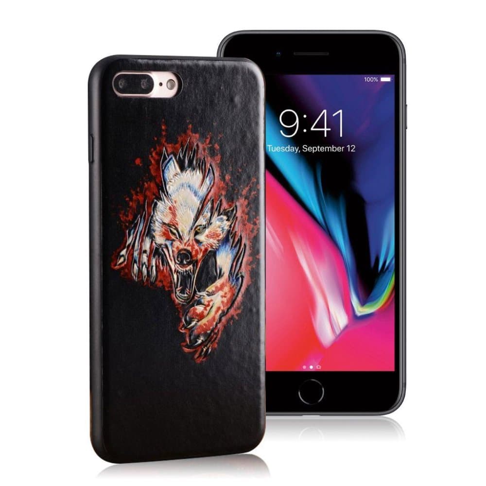 KELOE iPhone 7 / 8 imprint pattern leather case - Wolf