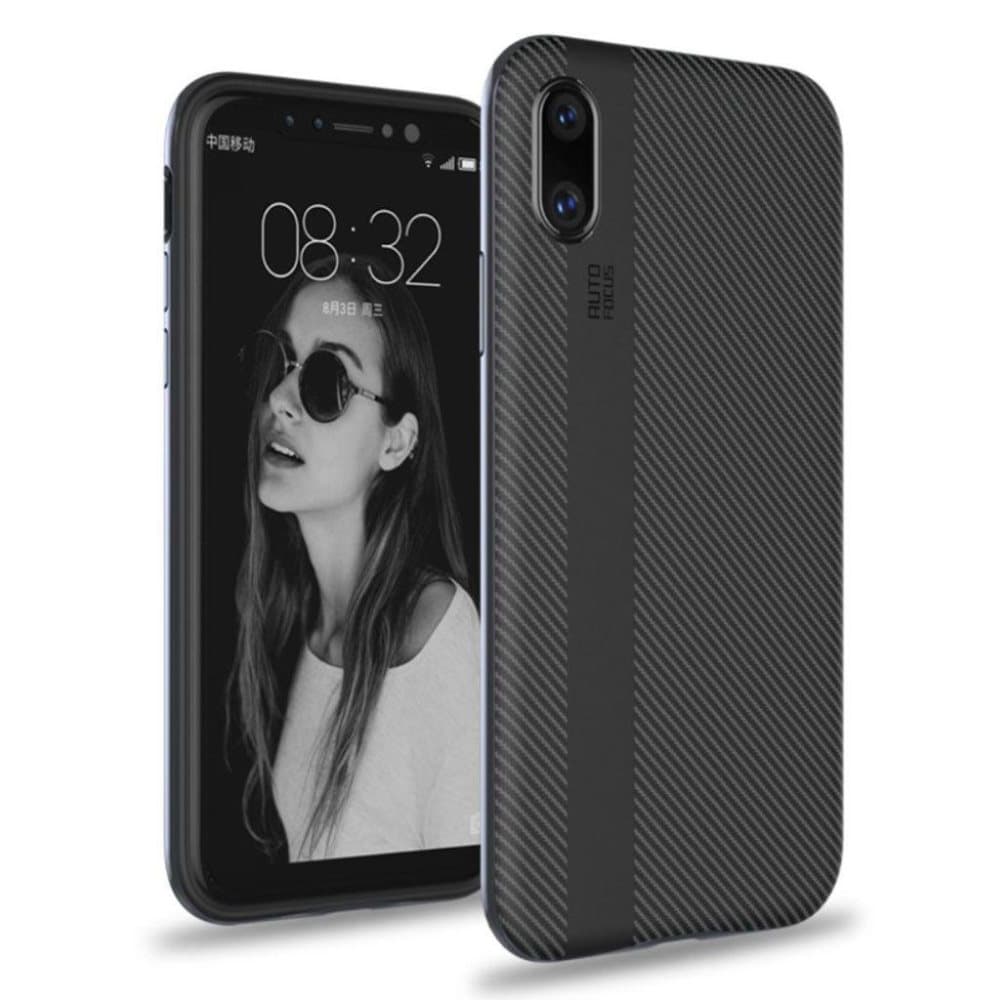 iPhone X cover i silikone med kulfiber overflade - Grå med g