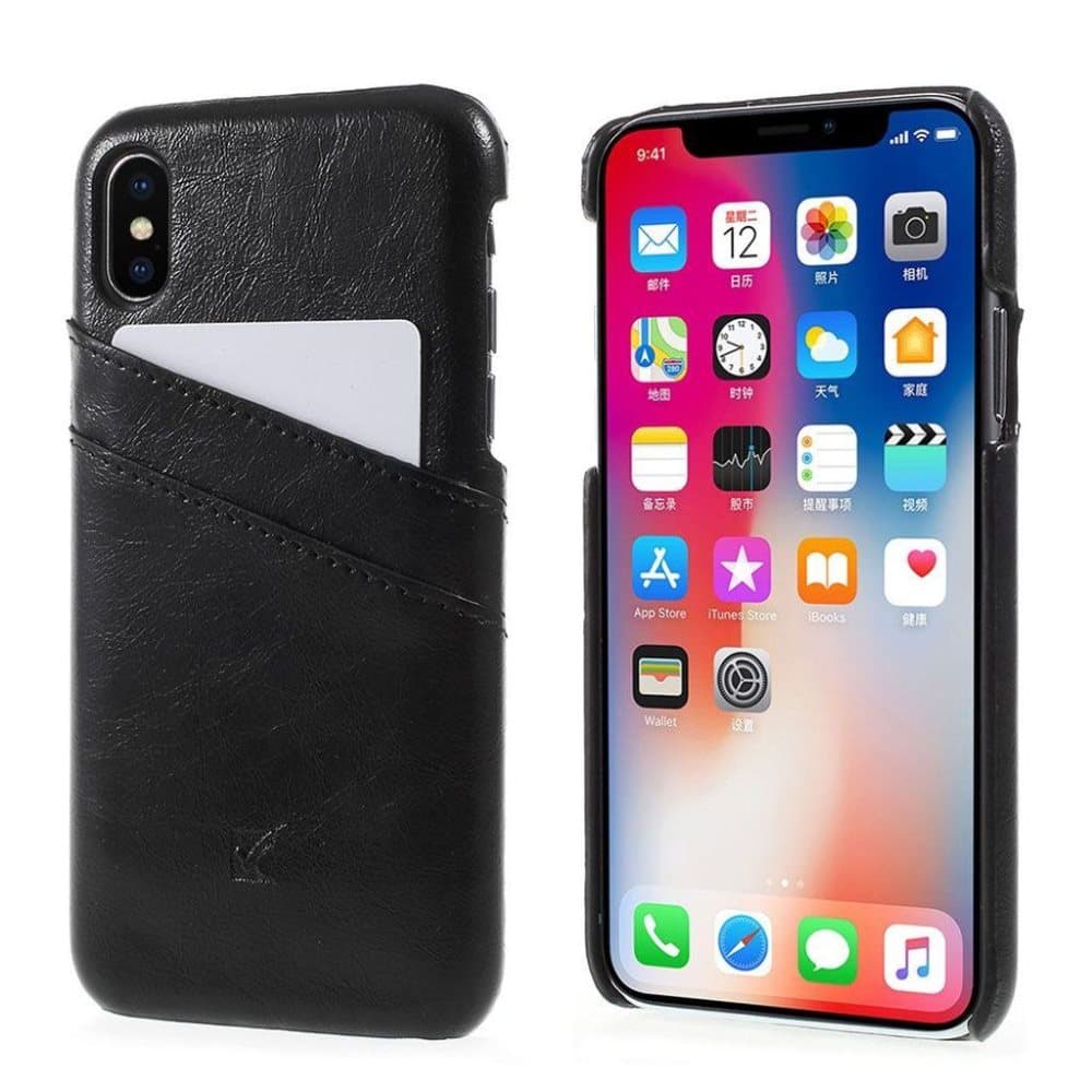 iPhone X cover i plastik og læder - Sort