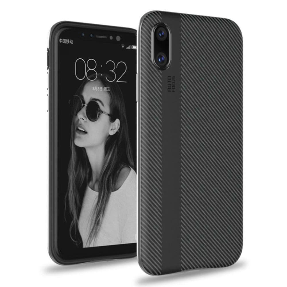 iPhone X cover i silikone med kulfiber overflade - Grå med s