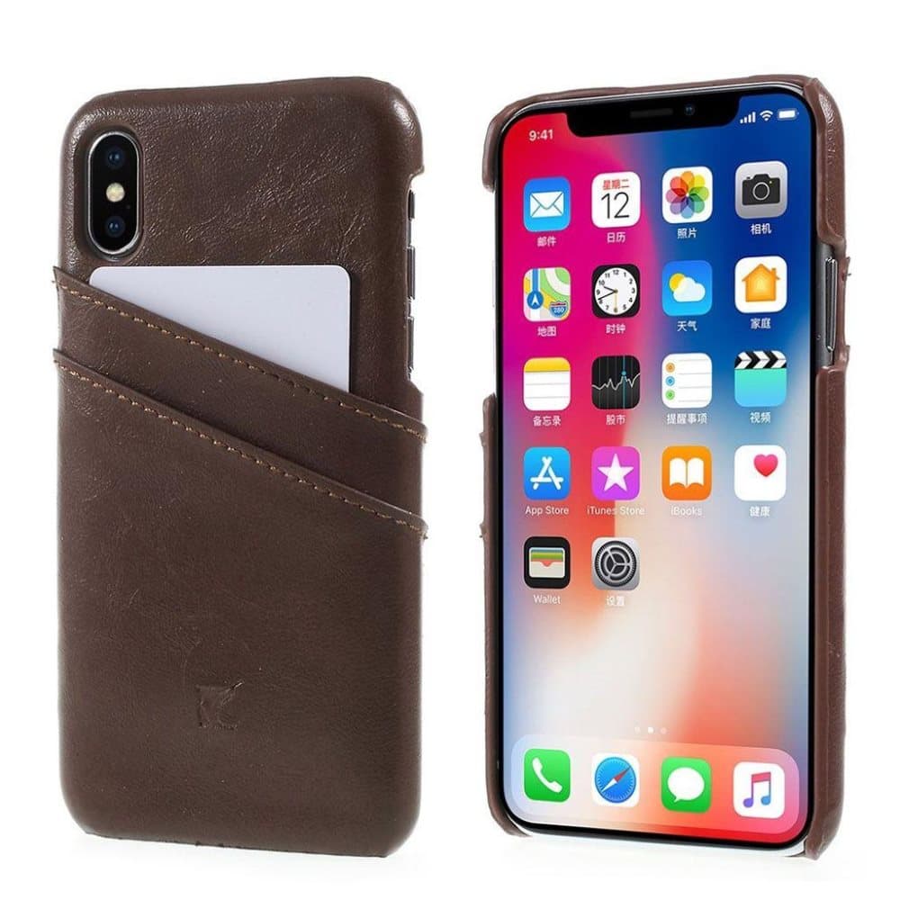 iPhone X cover i plastik og læder - Mørkebrun