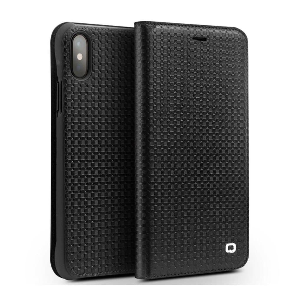 QIALINO iPhone X etui i præget ægte læder - Sort