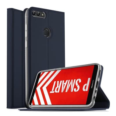 Huawei P Smart etui med wake-up funktion og kortholder - Mør