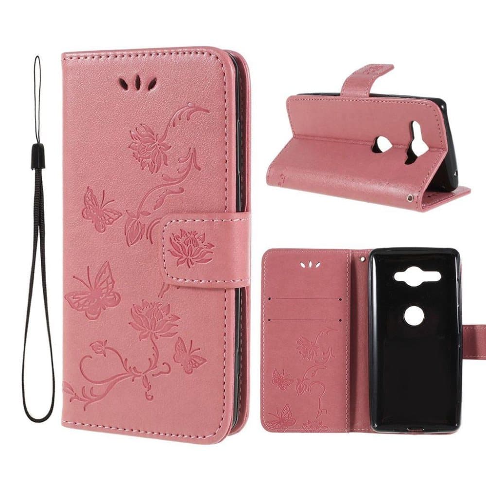 Sony Xperia XZ2 Compact mobilfodral i PU läder fjärilsgravyr