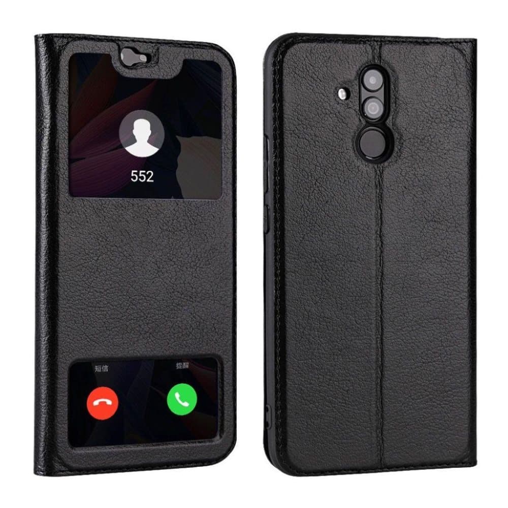 Huawei Mate 20 Lite dual window cowhide leather flip case -