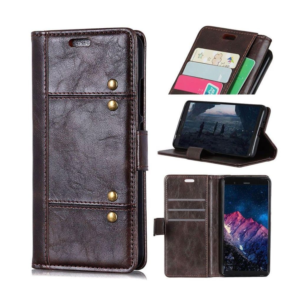 Huawei Mate 20 Lite rivet leather flip case - Brown