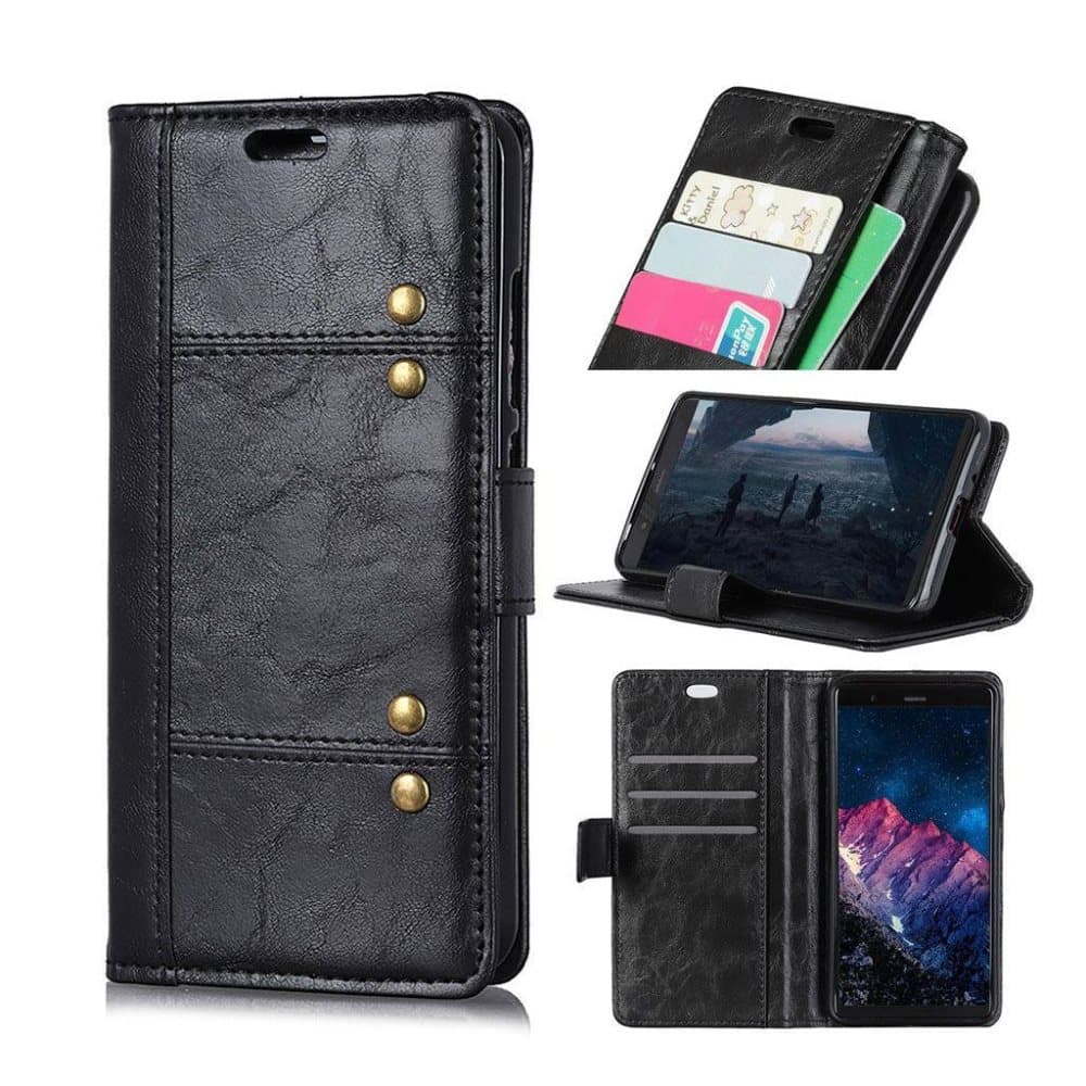 Huawei Mate 20 Lite rivet leather flip case - Black