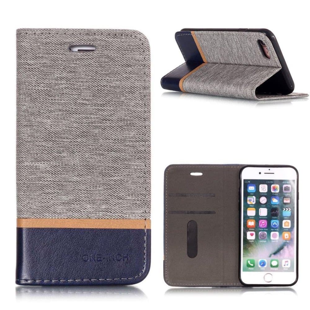 iPhone 7 / 8 cloth texture splicing leather flip case - Grey