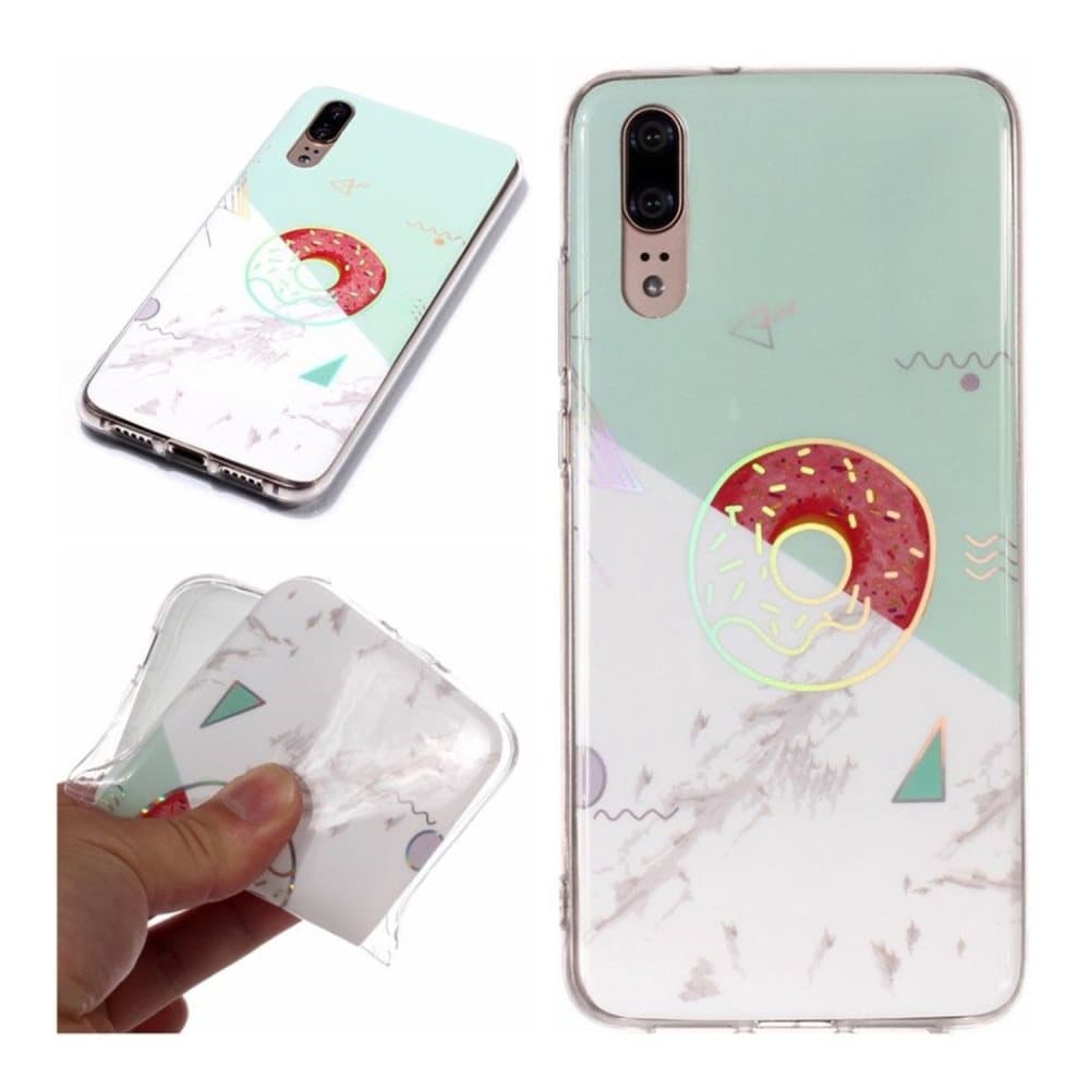Huawei P20 mobilskal silikon marmor mönster - Turkos och grö