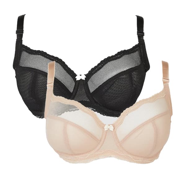 Gorgeous Womens/Ladies Tabitha Non-Padded Bra (Pack of 2) Fawn/Black 34FF