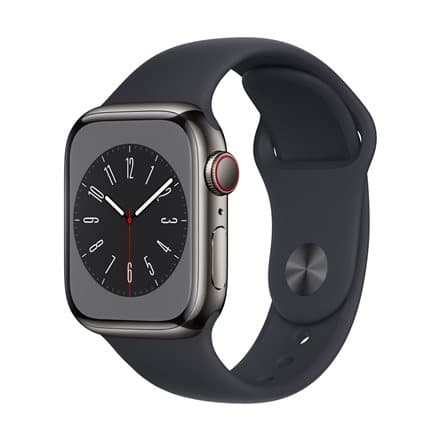 Apple Watch 8 GPS + Cellular 41mm Stainless Steel Sport Band, graphite/midnight (MNJJ3EL/A)