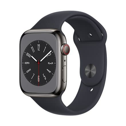 Apple Watch 8 GPS + Cellular 45mm Stainless Steel Sport Band, graphite/midnight (MNKU3EL/A)