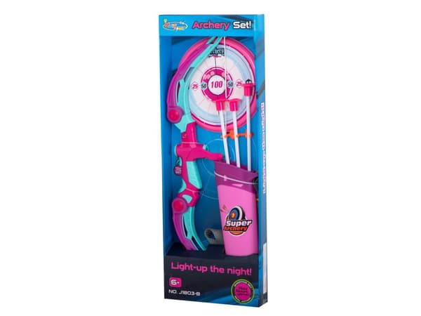 Jousi nuolilla ja maalitaululla, pinkki ammussetti