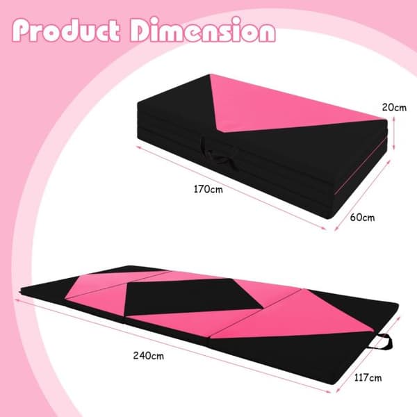 Gymnastikmåtte, 240x117x5 cm, Pink & Sort