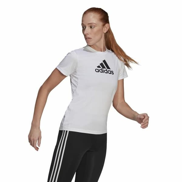 T-shirt med kortärm Dam Adidas Primeblue D2M Logo Sport Vit