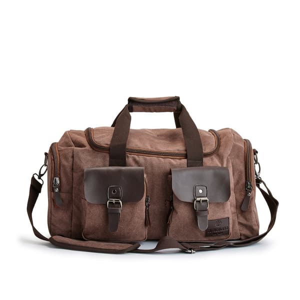 SNYGG TRENDIG DUFFELBAG MED IMITATIONSLÄDER FRÅN SUTHERLAND & SONS – BRUN