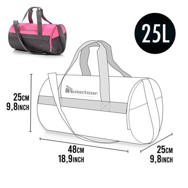 meteor SIGGY 25L Rund Fitness Gym Väska Rosa Svart för Kvinnor Män Barn Flickor - Väska Resebagage Duffel Modern Fitness
