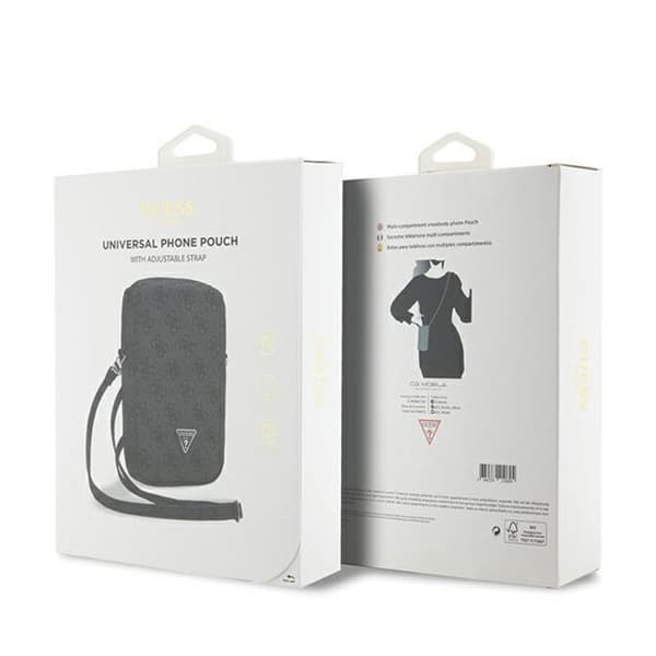Telefonsväska - Guess - Zip 4G Triangle - Saffiano-läder - Svart - Mått 19x12x3,8 cm
