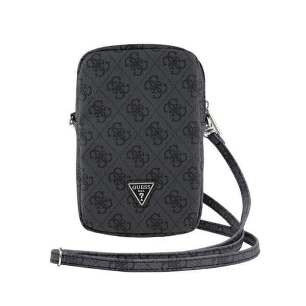 Telefonsväska - Guess - Zip 4G Triangle - Saffiano-läder - Svart - Mått 19x12x3,8 cm