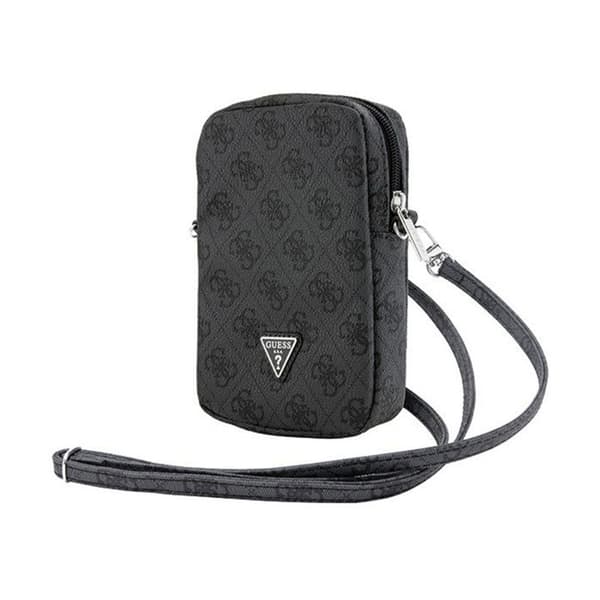 Telefonsväska - Guess - Zip 4G Triangle - Saffiano-läder - Svart - Mått 19x12x3,8 cm