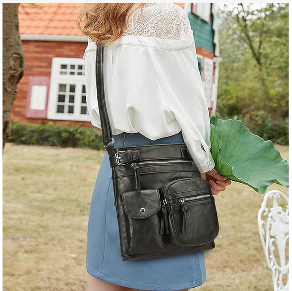 INF Stilfuld PU Læder Crossbody Skuldertaske Sort