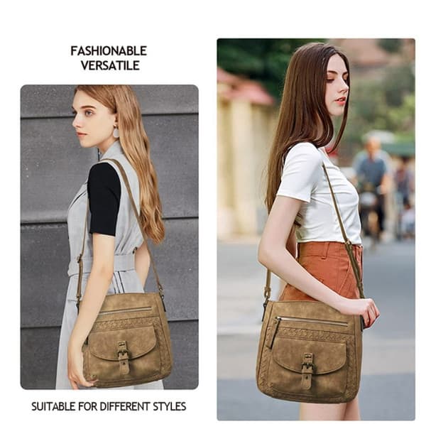 INF Vintageinspirert Crossbody Messenger Bag i PU-lær Brun