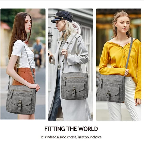 INF Vintageinspirert Crossbody Messenger Bag i PU-lær Grå