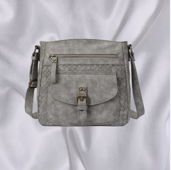 INF Vintageinspirert Crossbody Messenger Bag i PU-lær Grå