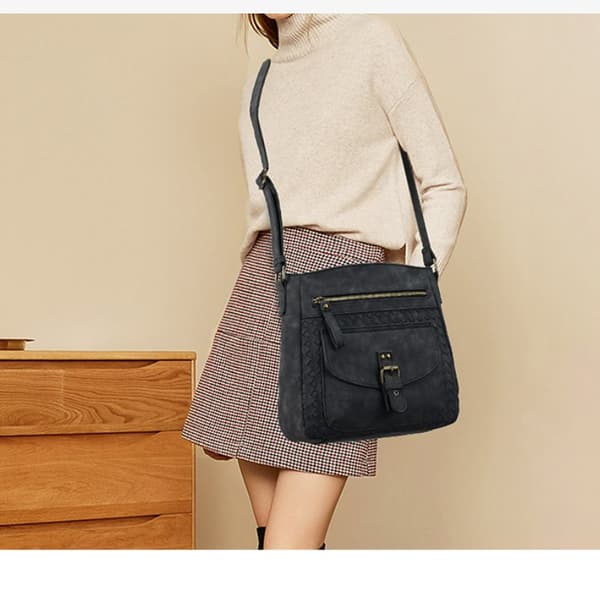 INF Vintageinspirerad Crossbody Messenger Bag i PU-läder Svart