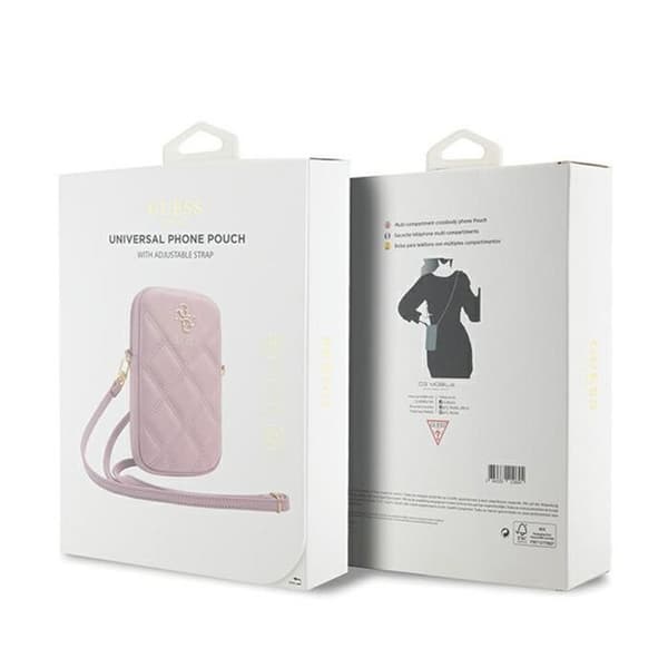 Mobiltelefonväska - Guess - Zip Quilted 4G - Rosa - Ekologiskt läder - Justerbar rem