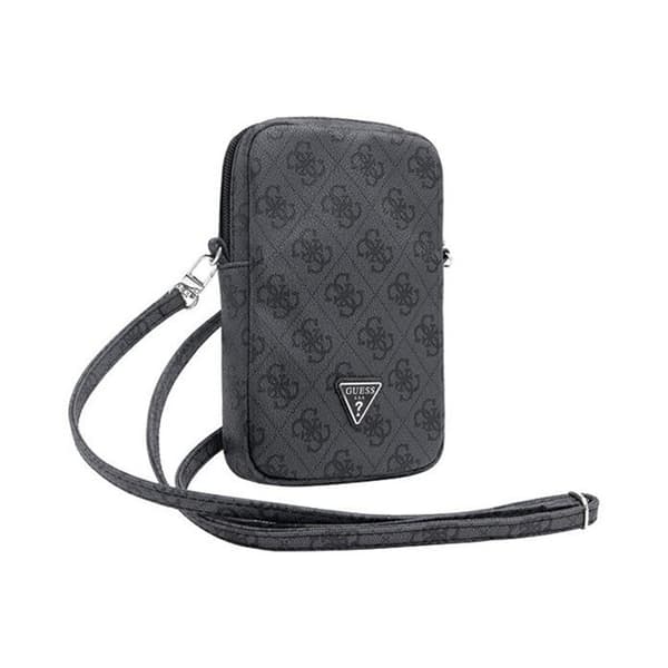 Telefonsväska - Guess - Zip 4G Triangle - Saffiano-läder - Svart - Mått 19x12x3,8 cm