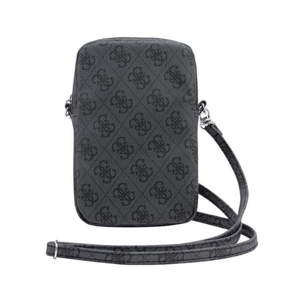 Telefonsväska - Guess - Zip 4G Triangle - Saffiano-läder - Svart - Mått 19x12x3,8 cm