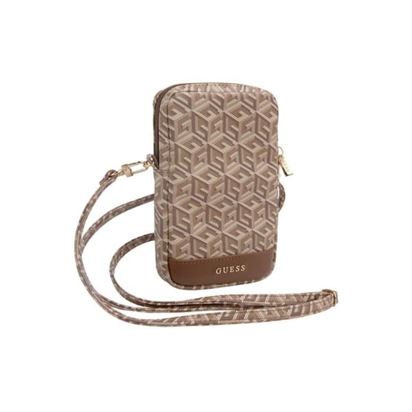 Mobilväska - Guess - Zip GCube Bottom Stripe - Brun - Ekologisk läder - Justerbar rem