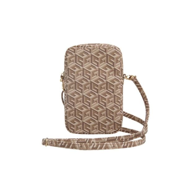 Mobilväska - Guess - Zip GCube Bottom Stripe - Brun - Ekologisk läder - Justerbar rem