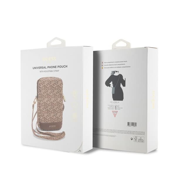 Mobilväska - Guess - Zip GCube Bottom Stripe - Brun - Ekologisk läder - Justerbar rem