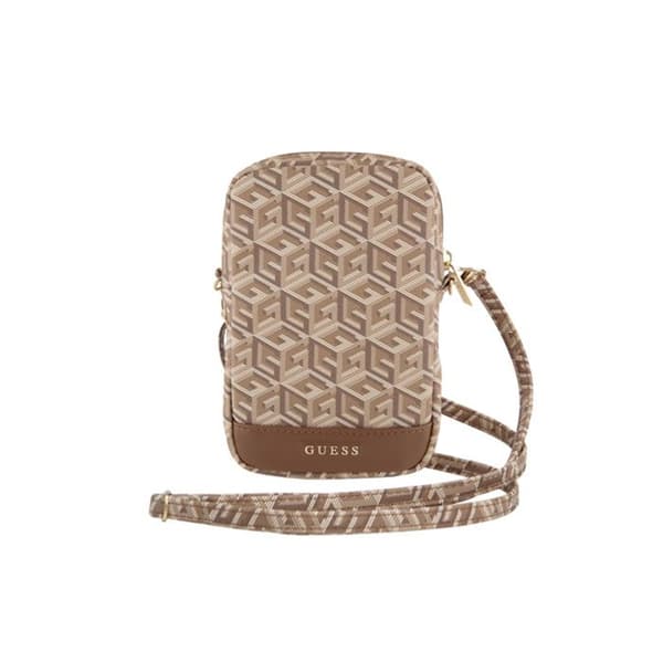 Mobilväska - Guess - Zip GCube Bottom Stripe - Brun - Ekologisk läder - Justerbar rem